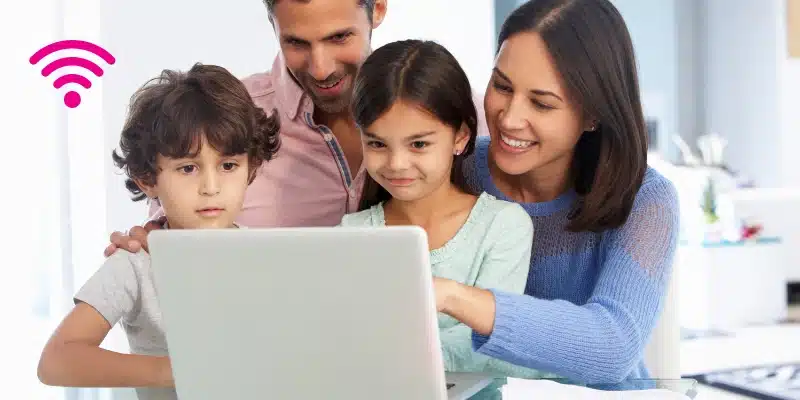 A family enjoying various online activities with unlimited internet at home