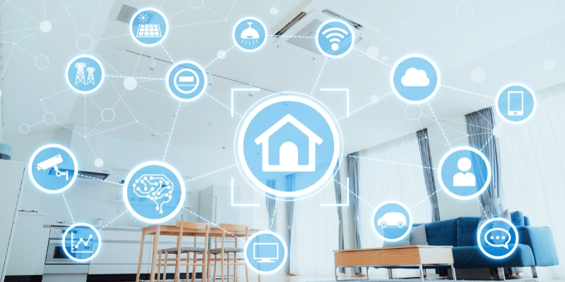 Smart Home Devices: Image of various smart home devices connected to a home network.