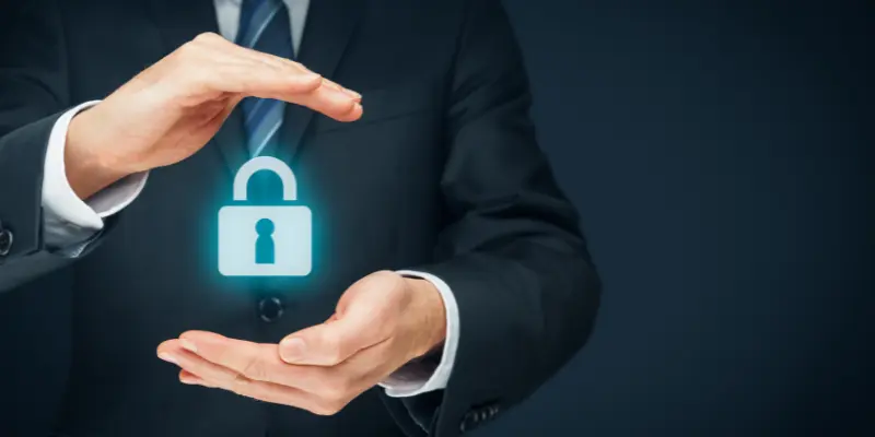 A user protecting their personal data online with cybersecurity measures.