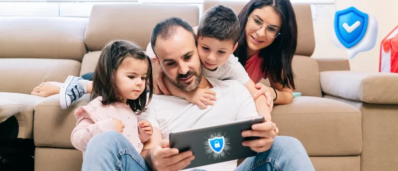 Family using secure internet at home